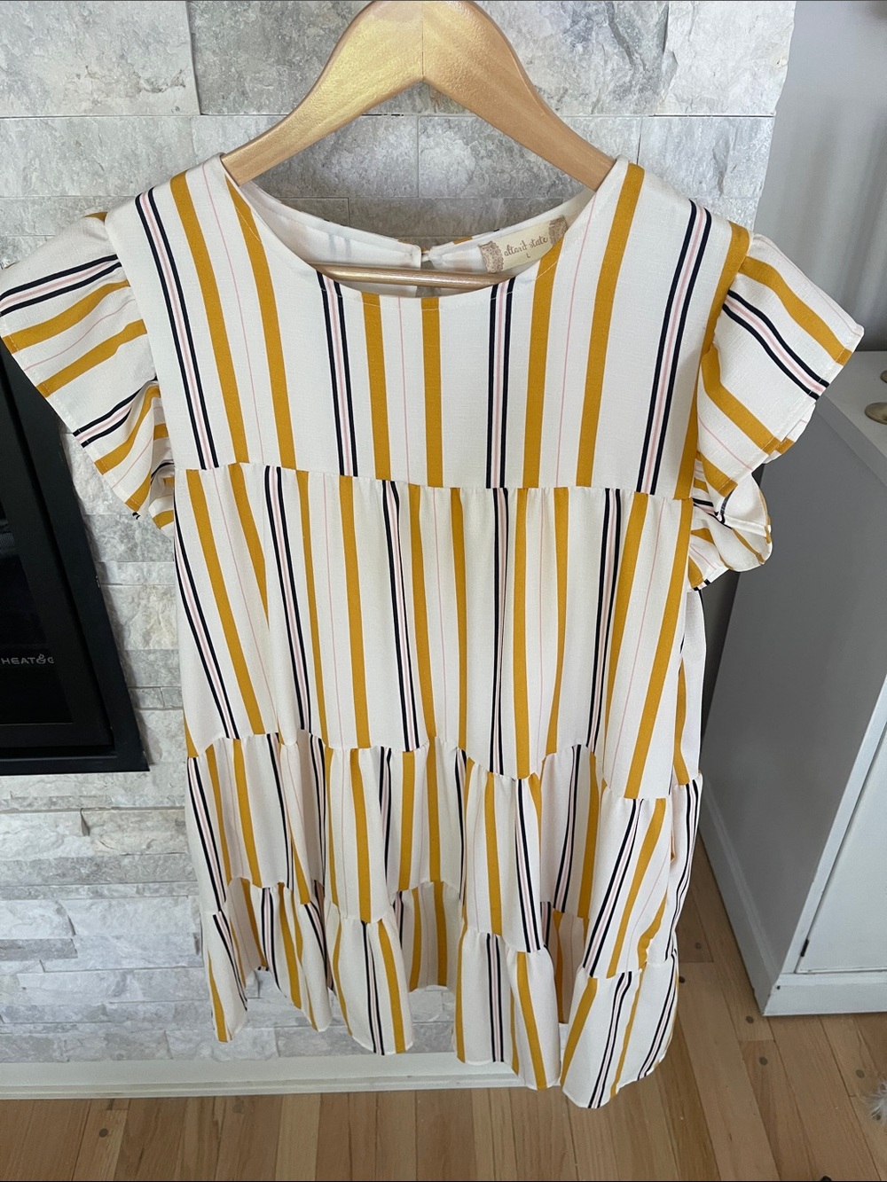 Altar'd State White, Mustard & Black Striped Tiered Dress